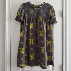 Freeway Gray and Yellow Floral Babydoll Dress short sleeves button back